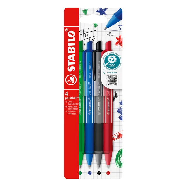 Balpen STABILO pointball colorful ass blist à 4st