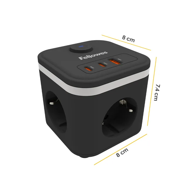 Stekkerblok Fellowes PCF 3v 1xUSB A 2xC 2m zwart
