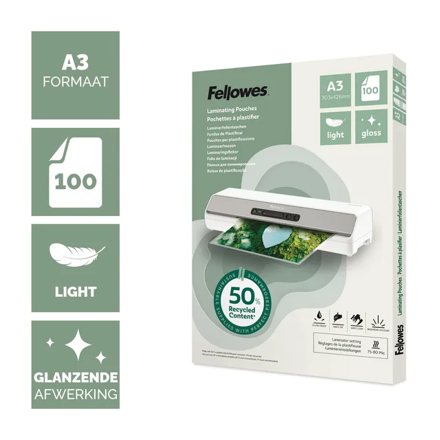 Lamineerhoes Fellowes A3 light gerecycled glans