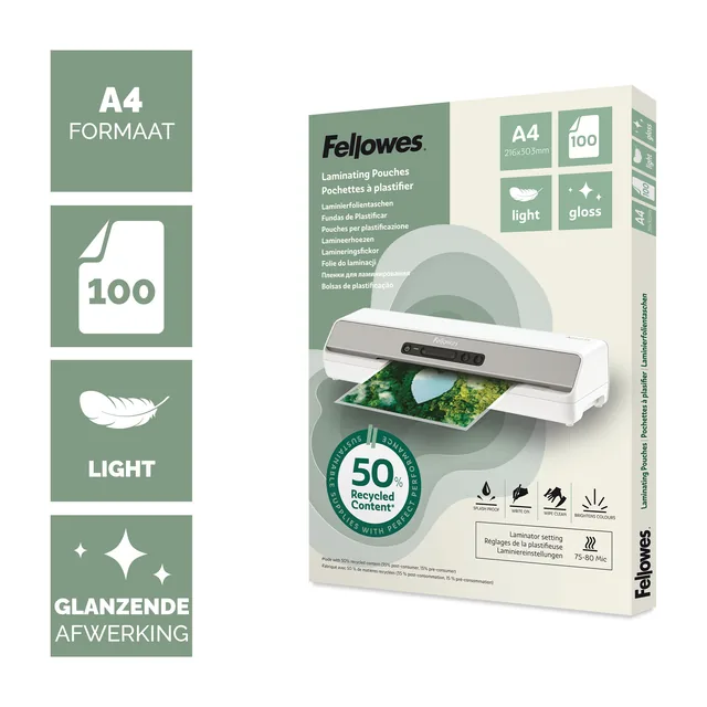 Lamineerhoes Fellowes A4 light gerecycled glans