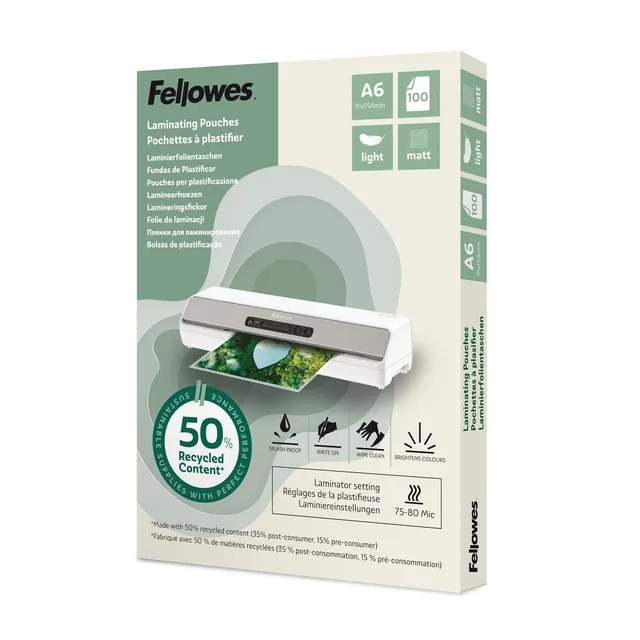 Lamineerhoes Fellowes A6 light gerecycled mat
