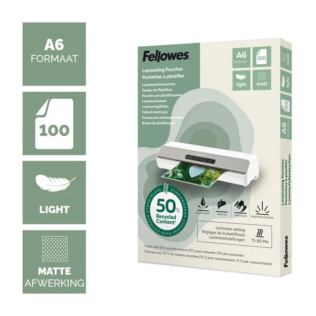 Lamineerhoes Fellowes A6 light gerecycled mat