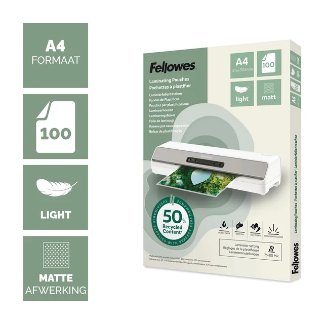 Lamineerhoes Fellowes A4 light gerecycled mat