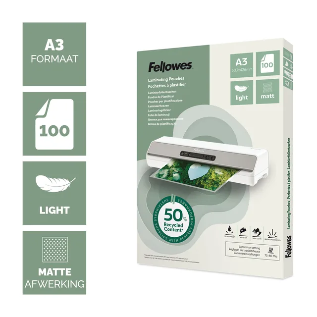 Lamineerhoes Fellowes A3 light gerecycled mat