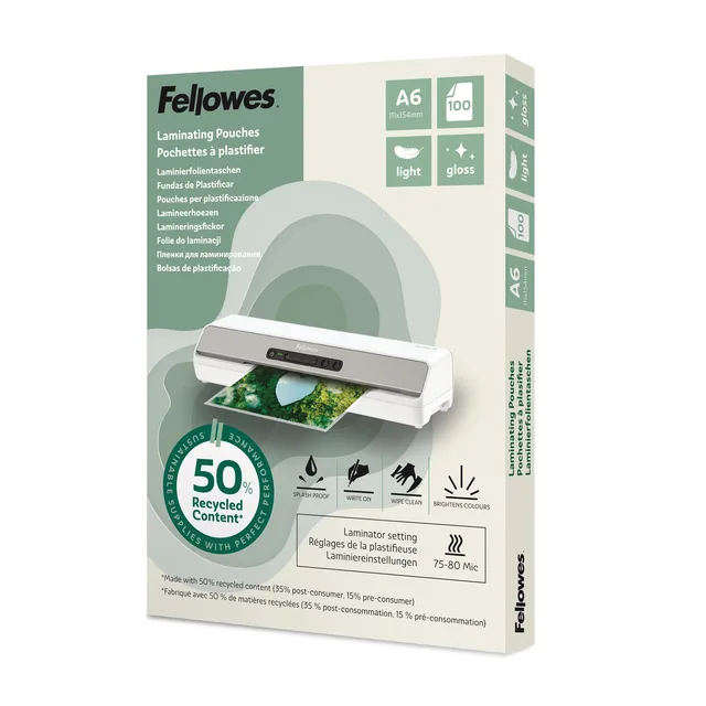 Lamineerhoes Fellowes A6 light gerecycled glans