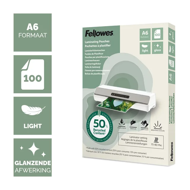 Lamineerhoes Fellowes A6 light gerecycled glans