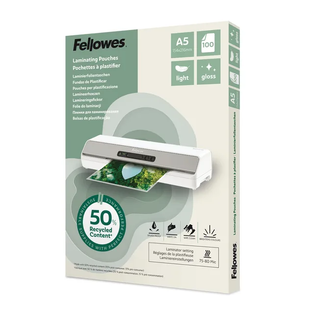 Lamineerhoes Fellowes A5 light gerecycled glans