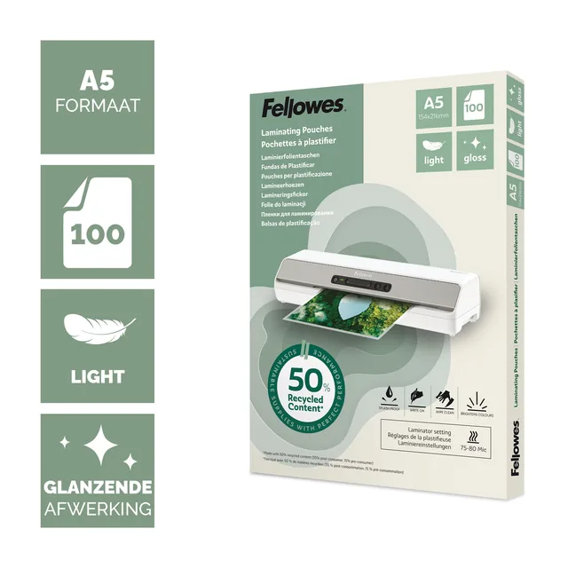 Lamineerhoes Fellowes A5 light gerecycled glans