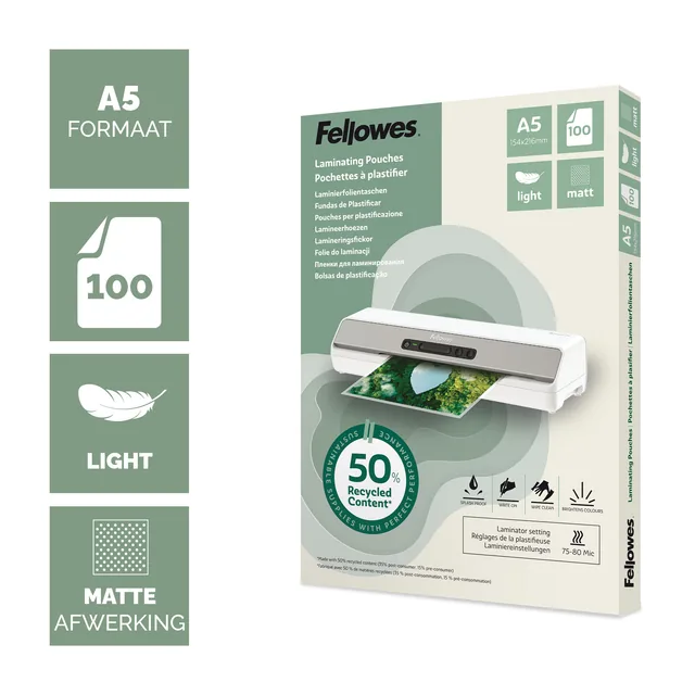 Lamineerhoes Fellowes A5 light gerecycled mat