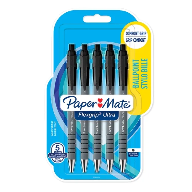 Balpen Paper Mate Flexgrip Ultra M zwart 5 stuks