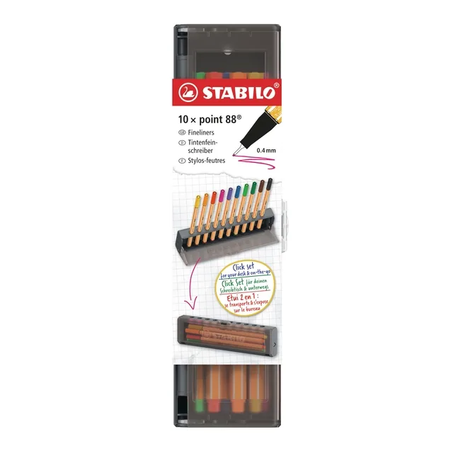 Fineliner STABILO point 88 F clickset à 10 kleuren