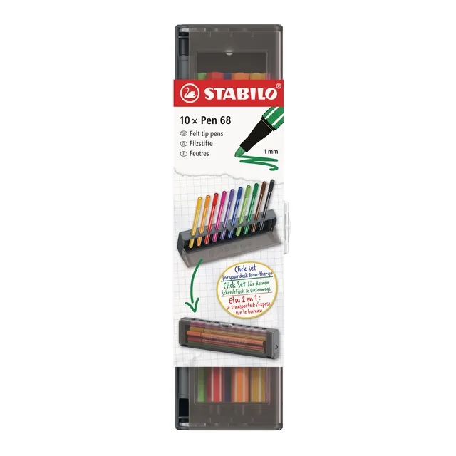 Viltstift STABILO Pen 68 M clickset à 10 kleuren