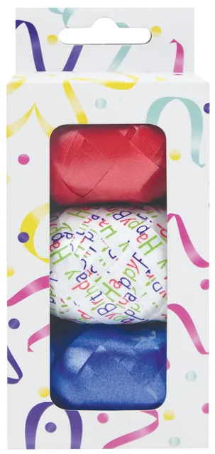 Krullint set à 3 kleuren rood blauw wit birthday