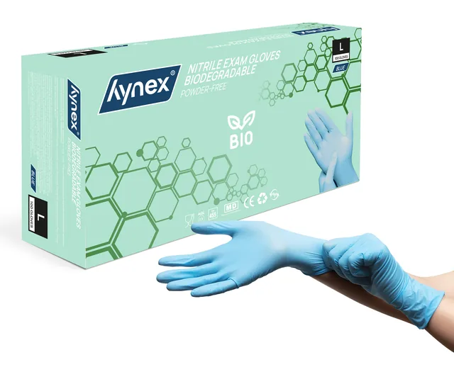 Handschoen Hynex nitril Bio L blauw 3.5gr 100st
