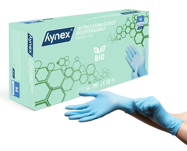 Handschoen Hynex nitril Bio M blauw 3.5gr 100st