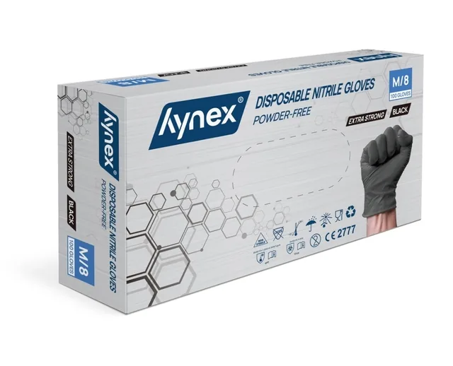 Handschoen Hynex nitril M zwart 5gr 100 stuks