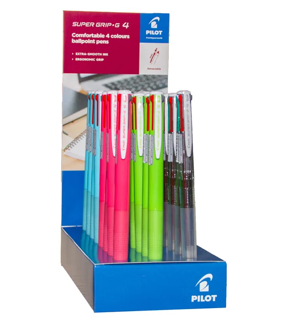 4-Kleuren balpen PILOT Super Grip ass displ à 24x
