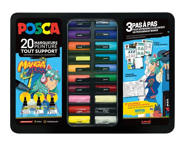 Paintmarker Uni POSCA Manga Hero ass koffer 20st