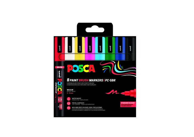 Paintmarker Uni POSCA PC-5BR brushpunt M ass 8st