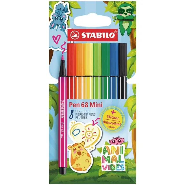 Viltstift STABILO Pen 68 mini Animal ass 8 stuks