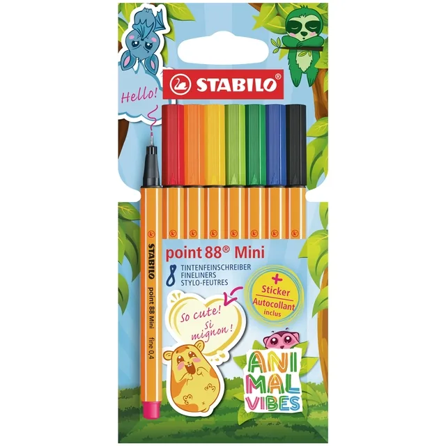 Fineliner STABILO point 88 fijn mini Animal 8st