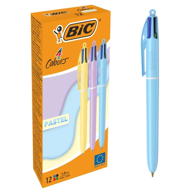 Balpen Bic 4-kleuren M pastel assorti