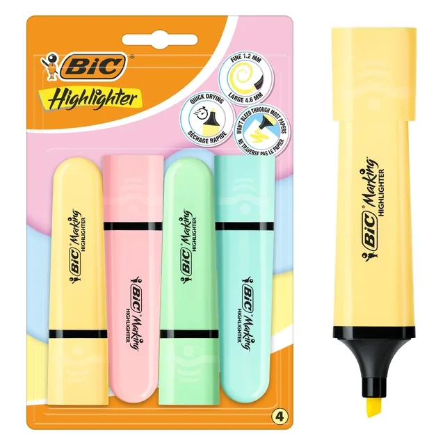 Markeerstift Bic blister à 4 pastelkleuren