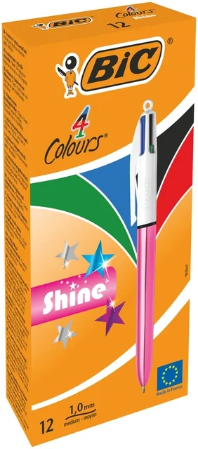4-Kleuren balpen Bic M roze 12st