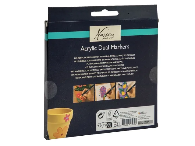 Acrylmarker Nassau Dual tip set à 12 kleuren