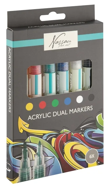 Acrylmarker Nassau Dual tip set à 6 kleuren