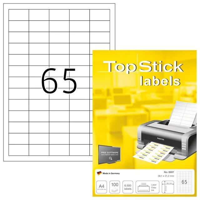 Etiket TopStick 8697 38x21.2mm wit 6500st