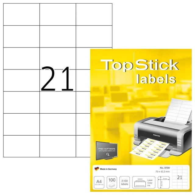 Etiket TopStick 8708 70x42.3mm wit 2100st