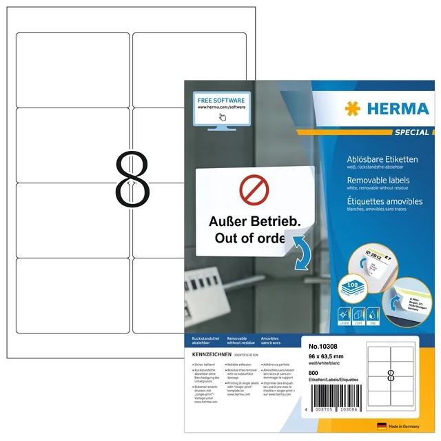 Etiket HERMA 10308 96x63.5mm verwijderbaar wit