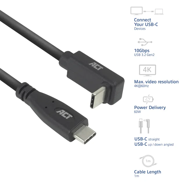 Kabel ACT USB CM ST - CM UP 10G 60W 1M