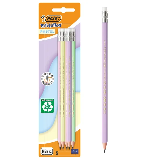 Potlood Bic HB met gom pastel assorti blister 5st