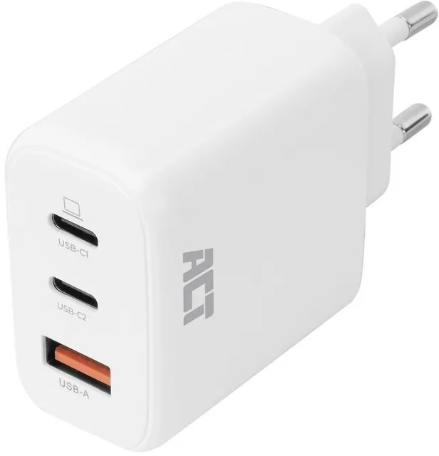 Oplader ACT 65W 3poorts USBC USBA PD QC Ganfast