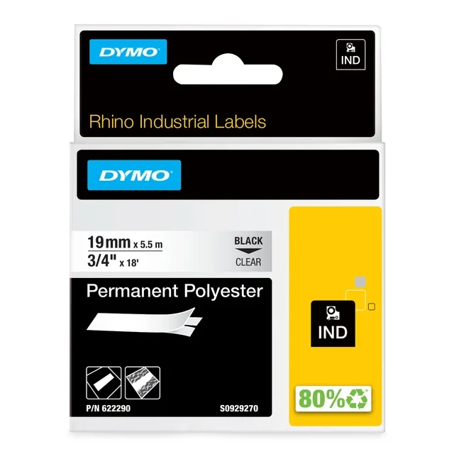 Labeltape Dymo Rhino industrieel 19mm transparant