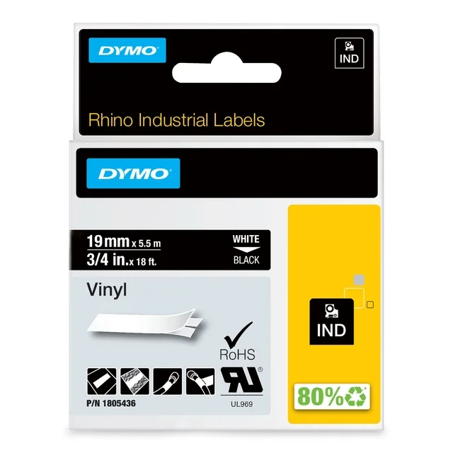 Labeltape Dymo Rhino industrieel vinyl 19mm zwart