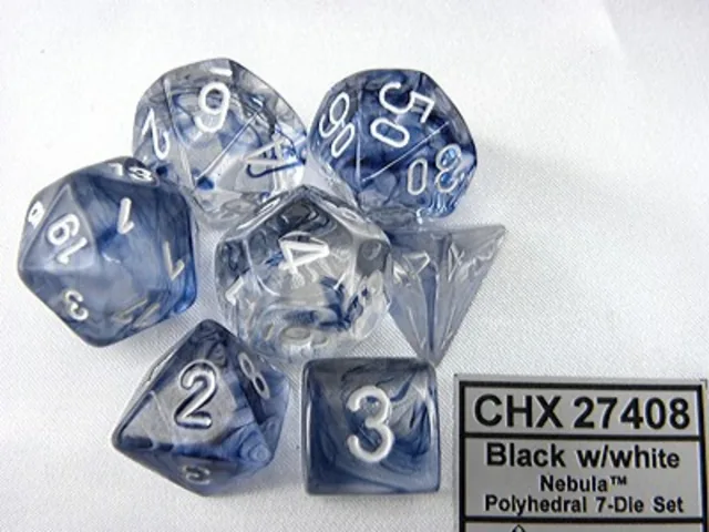 Dobbelsteen Chessex  Polydice Black/white set 7 st
