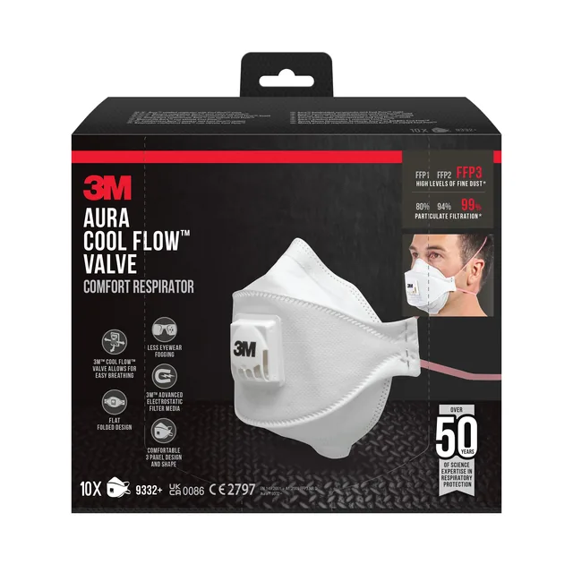 Stofmasker 3M Aura Comfort Cool Flow 9332 FFP3 10s