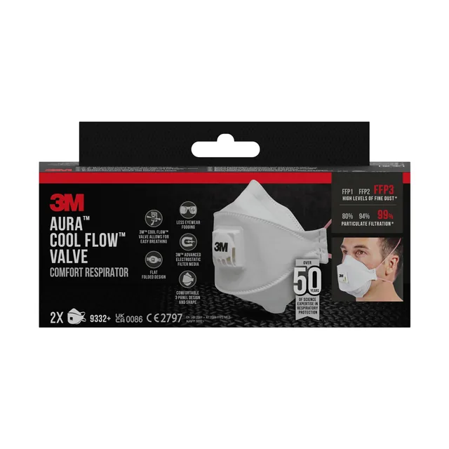 Stofmasker 3M Aura Comfort Cool Flow 9332 FFP3 2s