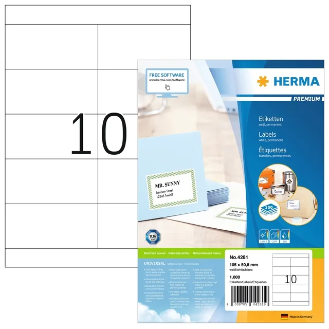 Etiket HERMA 4281 105x50.8mm premium wit 1000st
