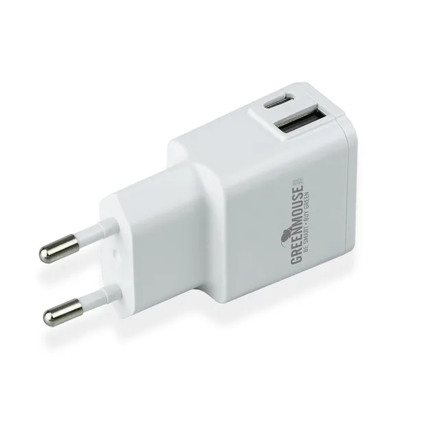 Oplader GreenMouse USB C 1x USB A 1x wit blister