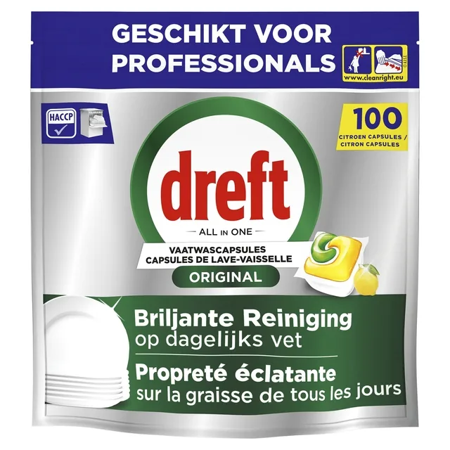 Vaatwastabletten Dreft AiO pro lemon 100 stuks