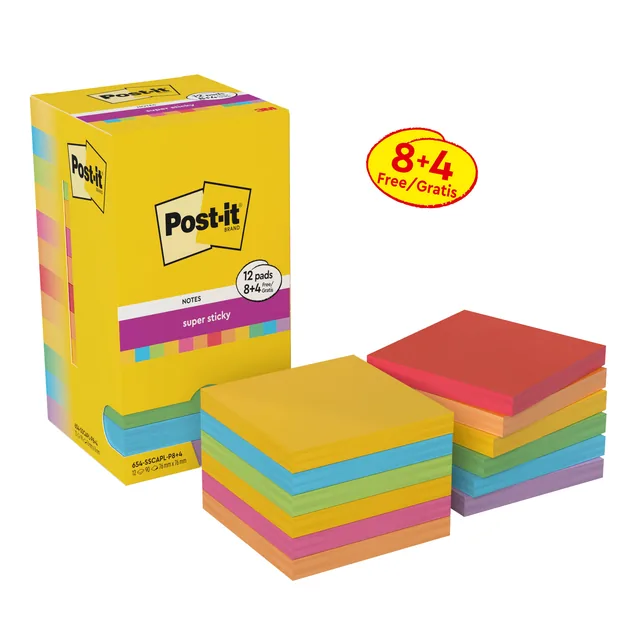 Memoblok Post-it 654 SS 76x76mm colour 8+4