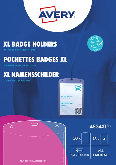 Badge Avery 4834XL A6 hoes + insteekkaarten 50st
