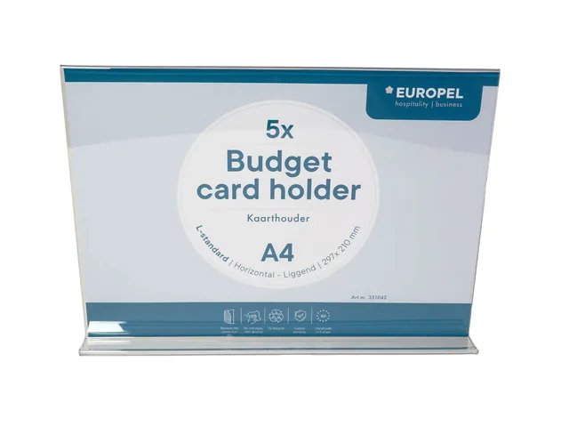 Kaarthouder Europel Budget A4 T-stand liggend 5st