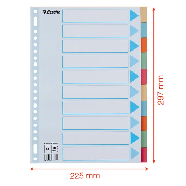 Tabbladen Esselte premium A4 10dlg karton 23r ass