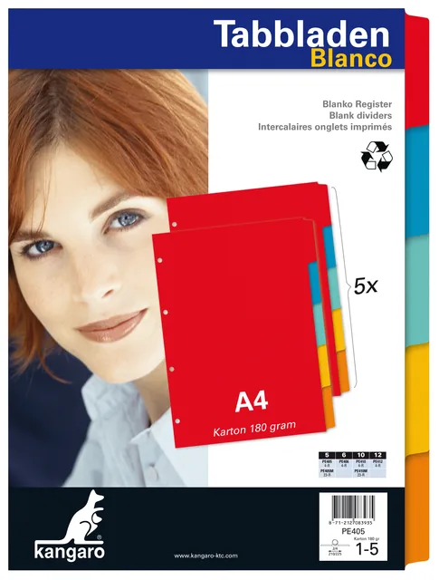 Tabblad Kangaro 4r PE405 5 delig ass karton