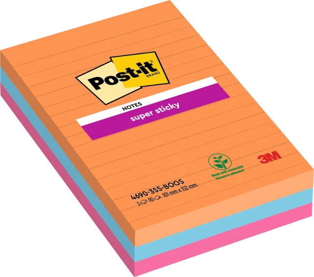 Memoblok Post-it 4690 Super Sticky 101x152mm Bngkk